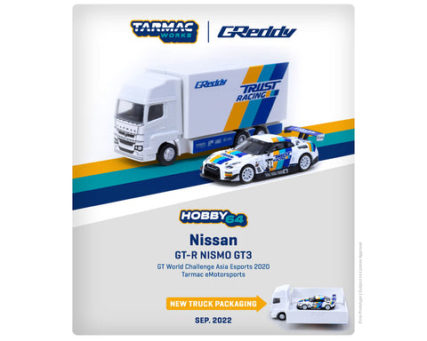 Tarmac Works 1:64 Nissan GT-R NISMO GT3 GT World Challenge Asia Esports 2020 Tarmac eMotorsports Luis Moreno Truck Packaging - HOBBY64 - Unrivaled USA