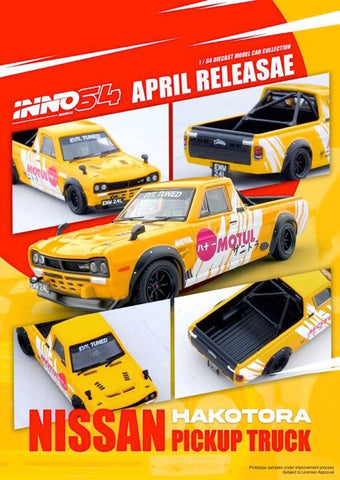 Inno64 1:64 Nissan Sunny Hakotora Pickup Truck in Motul Livery - Unrivaled USA