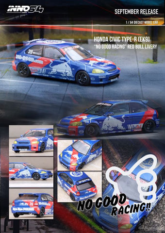 Inno64 1:64 Honda Civic Type-R (EK9) "No Good Racing" Red Bull Livery - Unrivaled USA