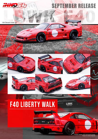 Inno64 1:64 Liberty Walk LBWK Ferrari F40 in Red - Unrivaled USA