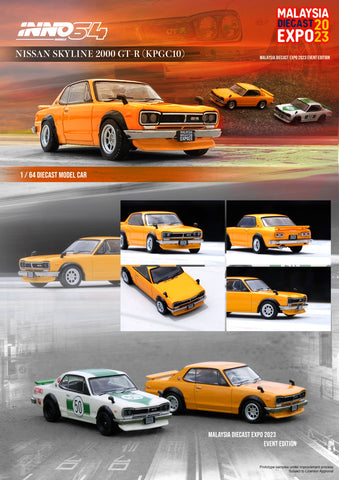 Inno64 1:64 Nissan Skyline 2000 GT-R (KPGC10) in Orange - Malaysia Diecast Expo 2023 Event Edition - Unrivaled USA