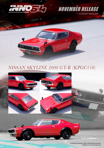 Inno64 1:64 Nissan Skyline 2000GT-R (KPGC110) in Red - Unrivaled USA