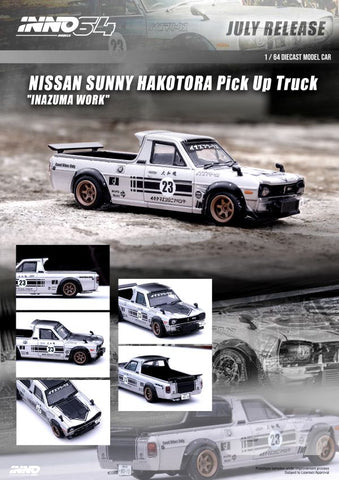 Inno64 1:64 Nissan Sunny Hakotora Pick Up Truck “Inazuma Work”  - Unrivaled USA