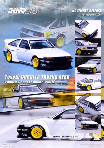 Inno64 1:64 Toyota Corolla Trueno AE86 “Pandem/Rocket Bunny” in White - Unrivaled USA