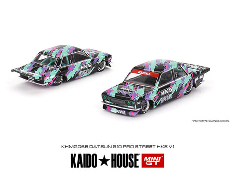 Kaido House x Mini GT 1:64 Datsun 510 Pro Street HKS V1 – Black Green – Limited Edition - Unrivaled USA