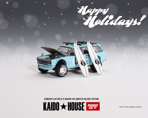 Kaido House x Mini GT 1:64 Datsun 510 Wagon Kaido GT Surf Safari RS Winter Holiday Edition - Unrivaled USA
