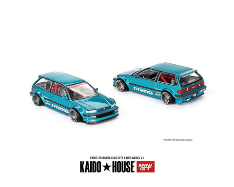 Kaido House x Mini GT 1:64 Honda Civic (EF) Kaido Works V1 – Tahitian Green - Unrivaled USA