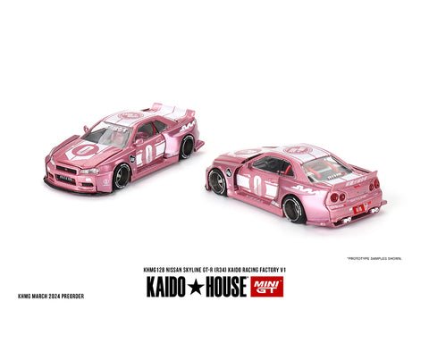 Kaido House x Mini GT 1:64 Nissan Skyline GT-R (R34) Kaido Racing Factory V1 – Pink - Unrivaled USA