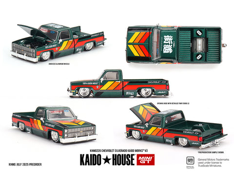 Kaido House x Mini GT 1:64 Chevrolet Silverado KAIDO WORKS V3 -Dark Green - Unrivaled USA