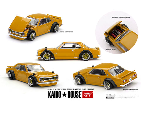 Kaido House x Mini GT 1:64 Nissan Skyline 2000 GT-R (KPGC10) Kaido Street V2 – Yellow - Unrivaled USA