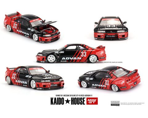 Kaido House x Mini GT 1:64 Nissan Skyline GT-R (R33) Kaido Works ADVAN - Unrivaled USA