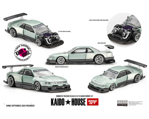 Kaido House x Mini GT Nissan Silvia S13-R KAIDO WORKS V1 – Sea Foam Green - Unrivaled USA