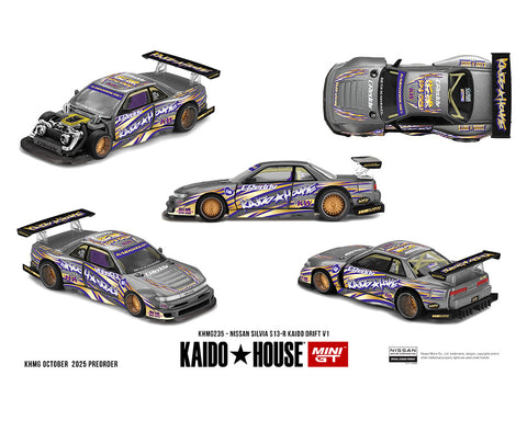 Kaido House x Mini GT Nissan Silvia S13-R Kaido Drift V1 Greddy – Gunmetal Gray - Unrivaled USA
