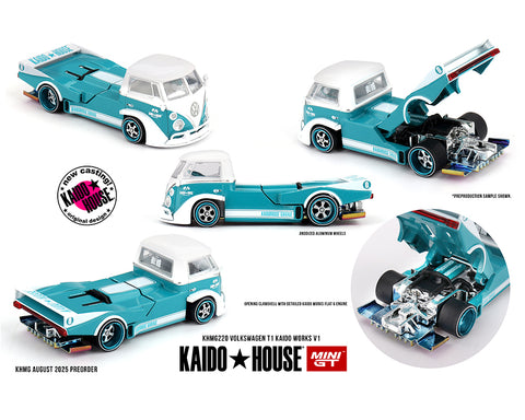 Kaido House x Mini GT Volkswagen T1 KAIDO WORKS V1 – Turquoise/White - Unrivaled USA