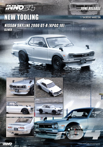 Inno64 1:64 Nissan Skyline 2000 GT-R (KPGC10) in Silver - Unrivaled USA