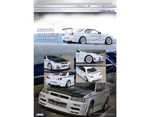 Inno64 1:64 Nissan Skyline GT-R (R34) Mine's R-Tune In White - Unrivaled USA