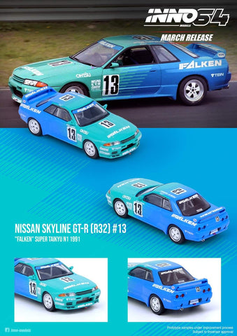 Inno64 1:64 Nissan Skyline GT-R (R32) #13 "FALKEN" Super Taikyu N1 Racing Series 1991 - Unrivaled USA