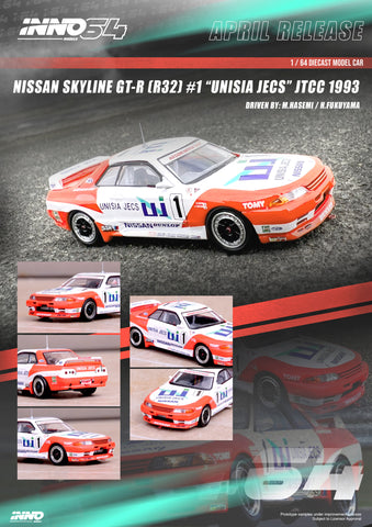 Inno64 1:64 Nissan Skyline GT-R (R32) #1 "UNISIA JECS" JTCC 1993 M. Hasemi / H. Fukuyama - Unrivaled USA