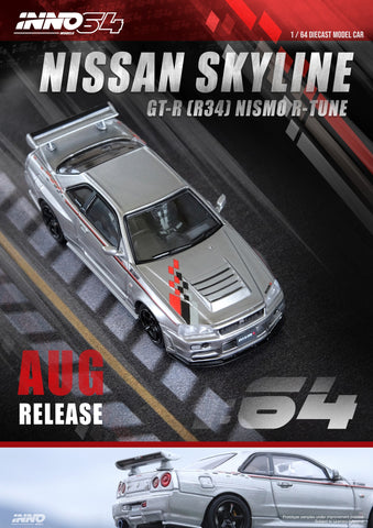 Inno64 1:64 Nissan Skyline GT-R (R34) Nismo R-Tune in Silver - Unrivaled USA
