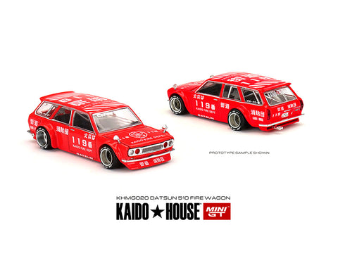 Kaido House x Mini GT 1:64 Datsun Kaido 510 Wagon Fire Version 1 (Red) Limited Edition - Unrivaled USA