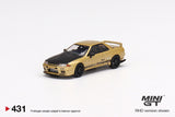 Mini GT 1:64 Japan Exclusive Top Secret Nissan Skyline GT-R VR32 Top Secret Gold – RHD - Unrivaled USA