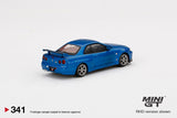 Mini GT 1:64 MiJo Exclusives Nissan Skyline GT-R (R34) V-Spec II Bayside Blue - Unrivaled USA