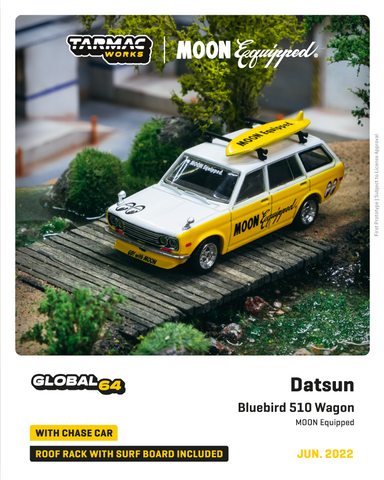 Tarmac Works 1:64 Datsun Bluebird 510 Wagon Mooneyes Moon Equipped with Surfboard - GLOBAL64 - Unrivaled USA